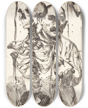 Triptych art skateboard deck of Lovis Corinth The Artist And Death Ii Der Knstler Und Der Tod Ii by Lovis Corinth (1858-1925)