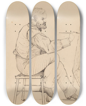 Triptych art skateboard deck of John Quincy Adams Ward Sketch Class Series Ew Perry by John Quincy Adams Ward (1830-1910)