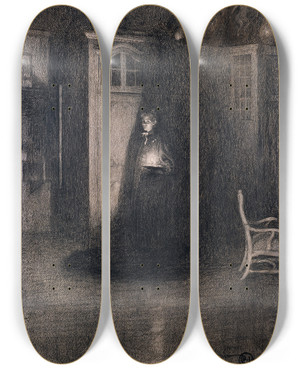 Triptych art skateboard deck of Carl Larsson Good Night by Carl Larsson (1853-1919)