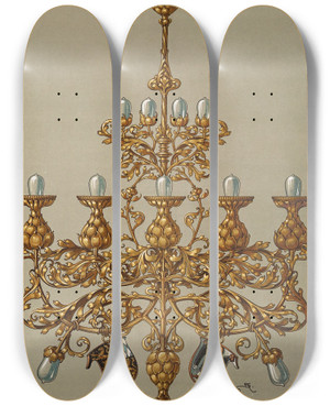 Triptych art skateboard deck of Anton Seder Die Pflanze In Kunst Und Gewerbe Pl047 by Anton Seder (1850-1916)