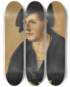 Triptych art skateboard deck of Hans Leonhard Schufelein Portrait Of A Young Man Hans by Hans Leonhard Schaufelein (1480-1540)