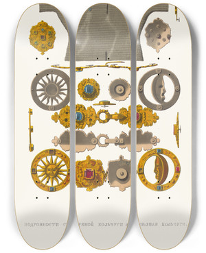 Triptych art skateboard deck of Fedor Grigoryevich Solntsev Podrobnosti Serebrianoi Kolchugi I Zheleznaia Kolchuga by Fedor Grigoryevich Solntsev (1801-1892)