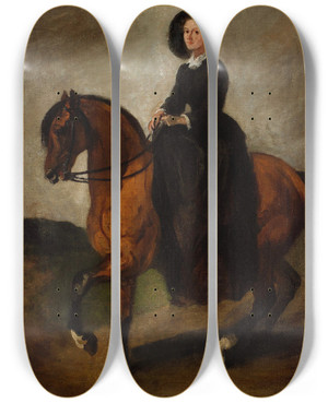 Triptych art skateboard deck of Piotr Michaowski Portrait Of Celina Artists Daughter On Horseback by Piotr Michalowski (1800-1855)