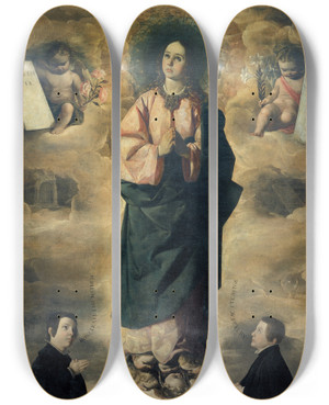 Triptych art skateboard deck of Francisco De Zurbarn Immaculate Conception by Francisco de Zurbarn (1598-1664)