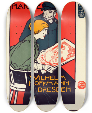 Triptych art skateboard deck of Otto Fischer Tablissement Artistique Daffiches Modernes by Otto Fischer (1870-1947)