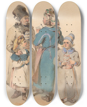 Triptych art skateboard deck of Friedrich Carl Von Scheidlin Meeting by Friedrich Carl Von Scheidlin (1822-1913)