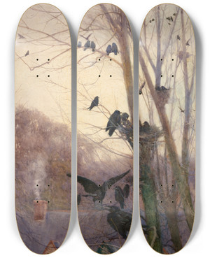 Triptych art skateboard deck of Mildred Anne Butler Shades Of Evening by Mildred Anne Butler (1858-1941)
