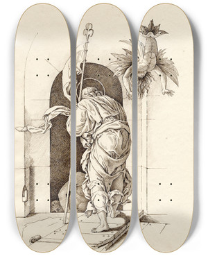 Triptych art skateboard deck of David Humbert De Superville Christ In Limbo by David Humbert De Superville (1770-1849)