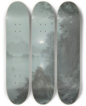 Triptych art skateboard deck of Carl Georg Anton Graeb Virgils Tomb With A View Of The Bay Of Naples In The Moonlight by Carl Georg Anton Graeb (1816-1884)