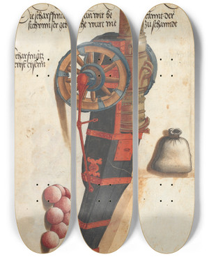 Triptych art skateboard deck of Jorg Kolderer Maximiliani Konig Zeughauss Pl07 by Jorg Kolderer (1465-1540)