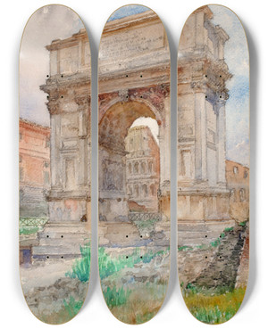 Triptych art skateboard deck of Cass Gilbert Arch Of Titus Rome by Cass Gilbert (1859-1934)