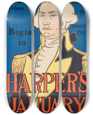 Triptych art skateboard deck of Edward Penfield In Washingtons Day by Edward Penfield (1866-1925)
