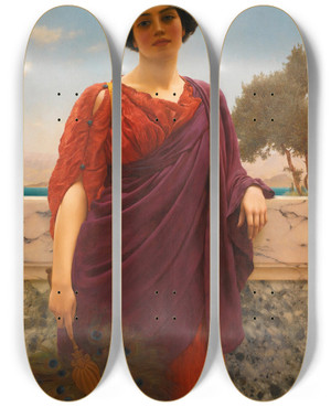 Triptych art skateboard deck of John William Godward Rendezvous by John William Godward (1861-1922)