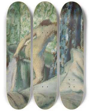 Triptych art skateboard deck of Edgar Degas The Morning Bath by Edgar Degas (1834-1917)