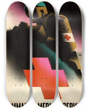 Triptych art skateboard deck of Abram Games Commando Medical Service Volunteer Through Your Commanding Officer by Abram Games (1914-1996)