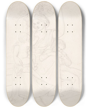 Triptych art skateboard deck of Elisabeth Jerichau Baumann En Italienerinde Med To Brn by Elisabeth Jerichau Baumann (1819-1881)