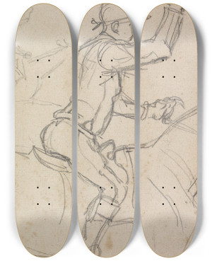 Triptych art skateboard deck of James Seymour Studies Of A Jockey Whippingon by James Seymour (1697-1752)