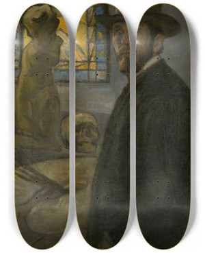 Triptych art skateboard deck of Elemr Halszhradil Self Portrait_2 by Elemir Halasz Hradil (1873-1948)