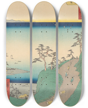 Triptych art skateboard deck of And Hiroshige Shirasuka_1 by Ando Hiroshige (1797-1858)