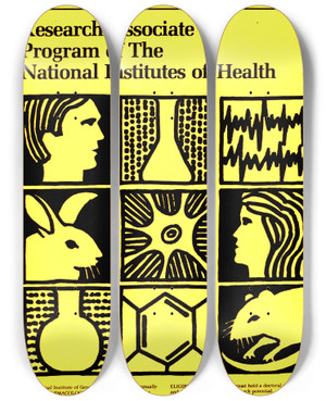 Triptych art skateboard deck of National Institutes Of Health Pharmacology Research Associate Program Of The National Institutes Of Health by National Institutes Of Health (1887)