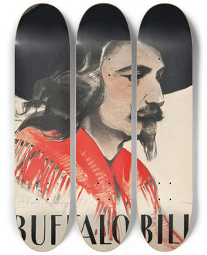 Triptych art skateboard deck of Eric Rohman In The Days Of Buffalo Bill by Eric Rohman (1891-1949)