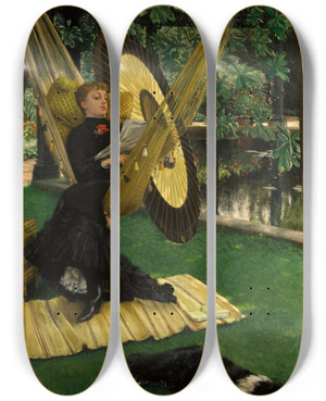 Triptych art skateboard deck of James Tissot The Hammock by James Tissot (1836-1902)
