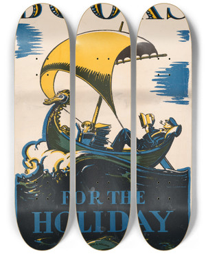 Triptych art skateboard deck of Edward Arthur Wilson Books For The Holiday by Edward Arthur Wilson (1886-1970)
