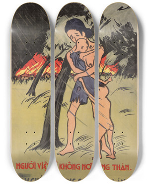 Triptych art skateboard deck of Us Information Agency Devastation Caused By Communism by U S Information Agency (1953-1999)
