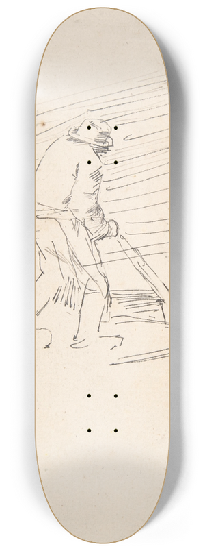 Flicien Rops - Study of a man pushing a plow 8.25 inch art skate deck