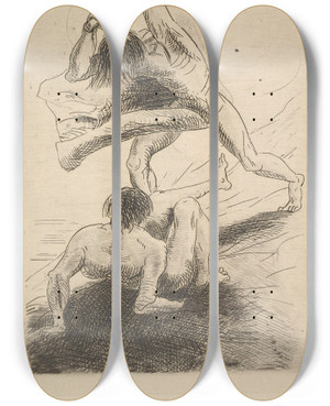 Triptych art skateboard deck of Odilon Redon Cain And Abel by Odilon Redon (1840-1916)