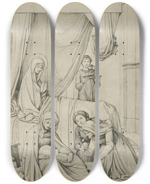 Triptych art skateboard deck of Eduard Von Steinle Geburt Mariae by Eduard Von Steinle (1810-1886)