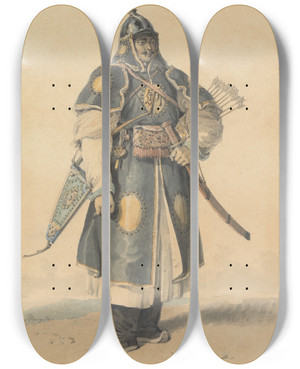 Triptych art skateboard deck of William Alexander Portrait Of A Chinese Soldier by William Alexander (1767-1816)