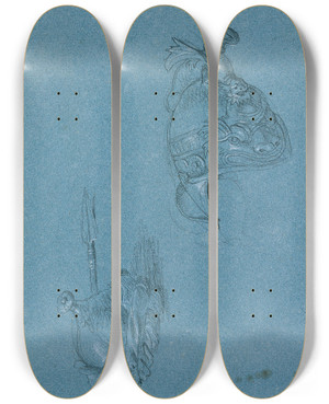Triptych art skateboard deck of Johann Peter Krafft Helmstudien by Johann Peter Krafft (1780-1856)