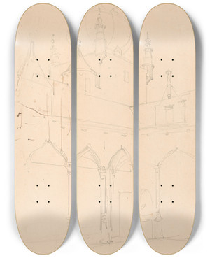 Triptych art skateboard deck of Nicaise De Keyser The Inner Court Of The Castle Of Cleydael At Aartselaar by Nicaise De Keyser (1813-1887) Triptych art skateboard deck of Nicaise De Keyser The Inner Court Of The Castle Of Cleydael At Aartselaar by Nicaise De Keyser (1813-1887)