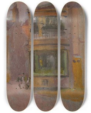 Triptych art skateboard deck of Walter Richard Sickert Street Scene by Walter Richard Sickert (1860-1942)
