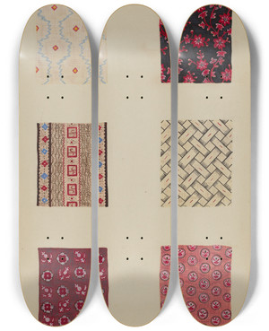 Triptych art skateboard deck of Katherine Hastings Quilt Patches_3 by Katherine Hastings