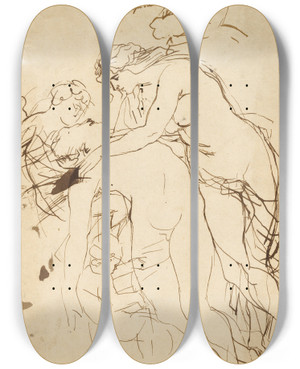 Triptych art skateboard deck of Peter Paul Rubens Venus Lamenting Adonis by Peter Paul Rubens (1577-1640)