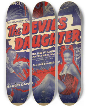 Triptych art skateboard deck of Morgan Litho Co The Devils Daughter by Morgan Litho Co (19-20-)