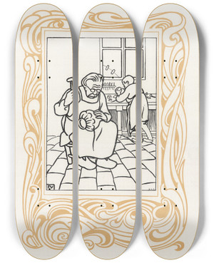 Triptych art skateboard deck of Flix Vallotton Les Objets En Metal by Felix Vallotton (1865-1925)