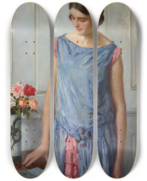 Triptych art skateboard deck of William Henry Margetson Yes Or No by William Henry Margetson (1861-1940)