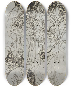 Triptych art skateboard deck of Victor Mller Verschiedene Figuren In Historischer Tracht by Victor Muller (1829-1871)