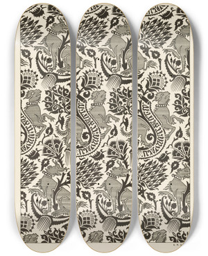 Triptych art skateboard deck of George Ashdown Audsley Outlines Of Ornament In The Leading Styles Pl39 by George Ashdown Audsley (1838-1925)
