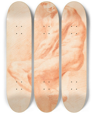 Triptych art skateboard deck of Charlesandr Van Loo Life Drawing_2 by Charles-Andr van Loo (1705-1765)