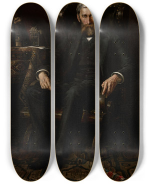 Triptych art skateboard deck of Aleksy Strayski Portrait Of Adam Asnyk by Aleksy Strazynski (1859-1902)