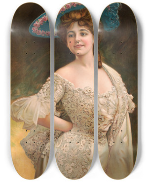 Triptych art skateboard deck of Gray Litho Co A Lady Of Quality by Gray Litho Co (19-20-)
