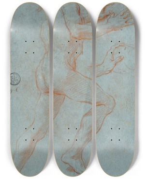 Triptych art skateboard deck of Giovanni Antonio Grecolini Study Of A Male Nude by Giovanni Antonio Grecolini (1675-1725)