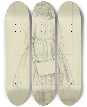 Triptych art skateboard deck of Jakob Becker Bauernmdchen Ein Heft In Den Hnden Haltend by Jakob Becker (1810-1872)