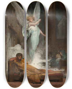Triptych art skateboard deck of Eugne Romain Thirion Le Songe De Saintjoseph by Eugene Romain Thirion (1839-1910)