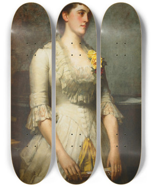 Triptych art skateboard deck of James Jebusa Shannon At The Piano by James Jebusa Shannon (1862-1923)