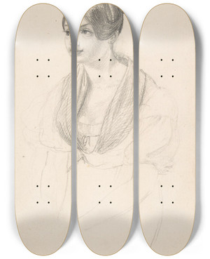 Triptych art skateboard deck of Georg Friedrich Kersting Portrait Of A Young Woman by Georg Friedrich Kersting (1785-1847)